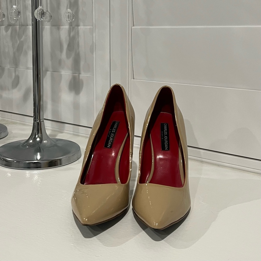 Charles Jourdan Patent Leather Nude  Heels